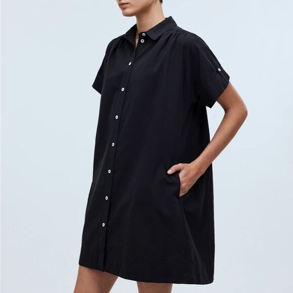 Madewell‎ Collared Button-Front Mini Shirtdress Womens XS Black - Picture 4 of 11